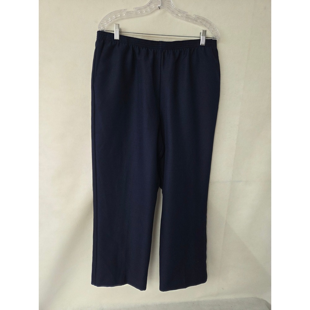Alfred Dunner Womens 16 Navy Blue Elastic Waist Pull On Straight Leg Pants